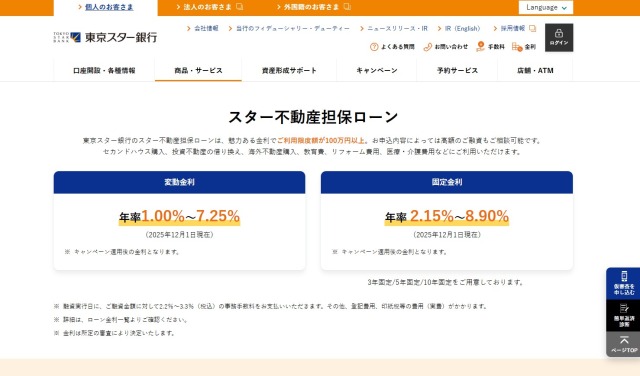 東京スター銀行スター不動産担保ローン